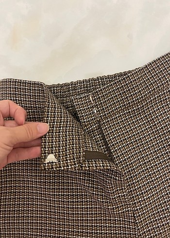 Seçil Düğmeli Kahverengi Midi Kumaş Kadın Pantolon
