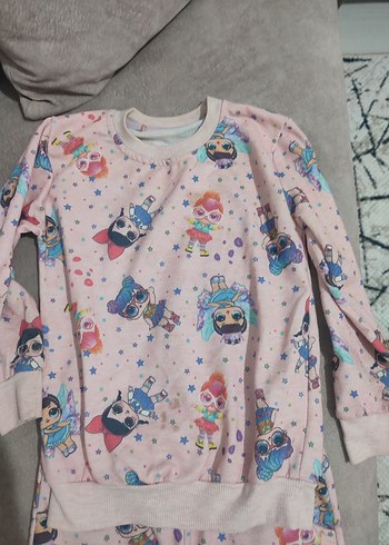 6 Yaş Beden pembe Renk Kız Çocuk Pembe Desenli Uzun Kollu Pijama