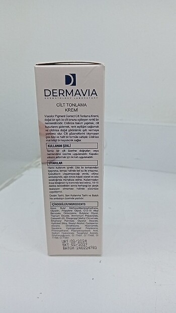 Beden DERMAVİA 30+ SPF LEKE VE CİLT KAPATICI KREM