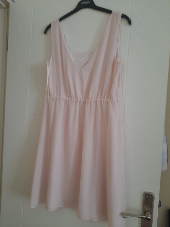 Pembe Midi V Yakalı Kolsuz Elbise - Görsel 3