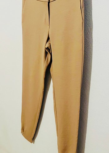 36-Bej Midi Kumaş Kadın Pantolon - Görsel 2