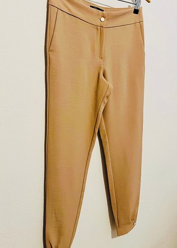 36-Bej Midi Kumaş Kadın Pantolon - Görsel 7