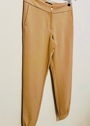 36-Bej Midi Kumaş Kadın Pantolon - Görsel 8