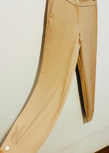 36-Bej Midi Kumaş Kadın Pantolon - Görsel 3