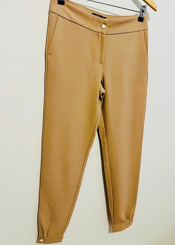 36-Bej Midi Kumaş Kadın Pantolon - Görsel 5