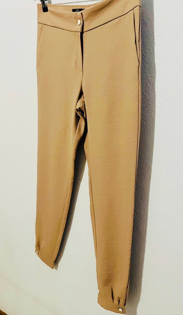 36-Bej Midi Kumaş Kadın Pantolon - Görsel 2