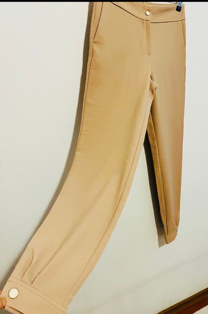 36-Bej Midi Kumaş Kadın Pantolon - Görsel 3