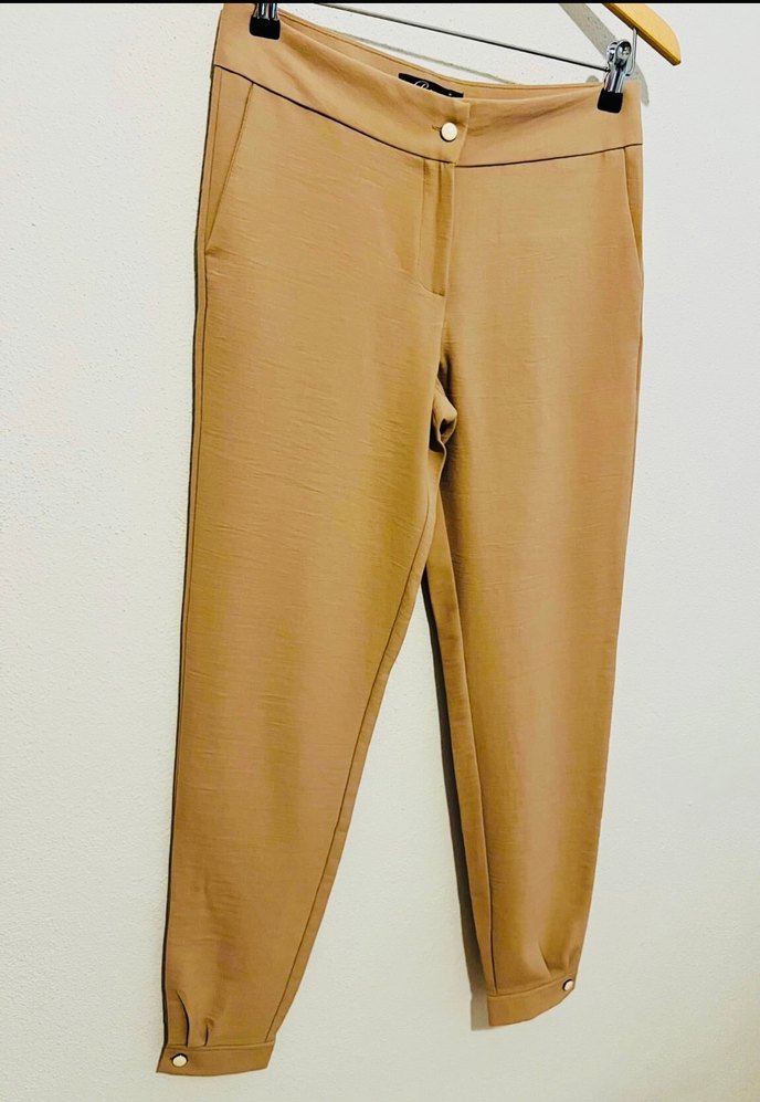 36-Bej Midi Kumaş Kadın Pantolon - Görsel 5