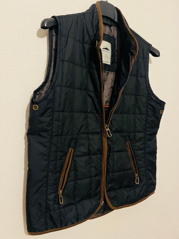 L-Dik Yaka Fermuarlı Kahverengi  Yelek - Görsel 3