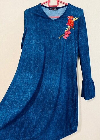 38 Beden mavi Renk M-38/40 TEK MODA NAKIŞLI ESNEK BLUZ