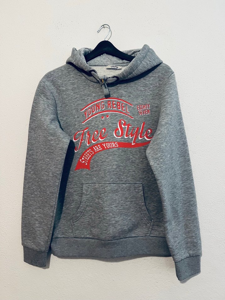 L- collezione Gri Melanj Kapüşonlu Spor Sweatshirt — görsel 9/11