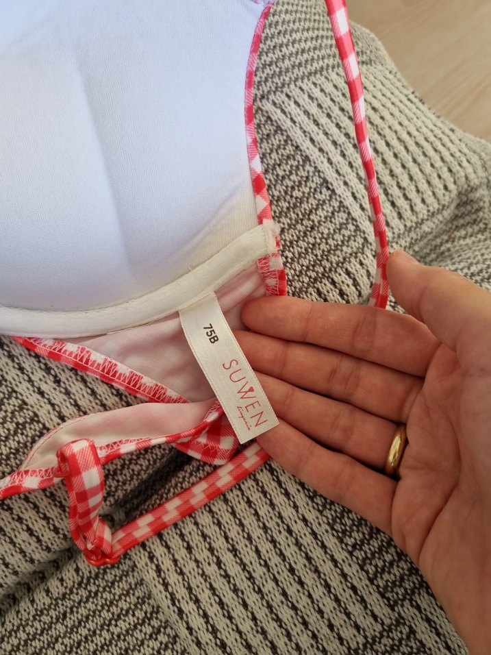 İpli Kırmızı Ekose Bikini Üstü Fiyonk Detaylı - Görsel 3