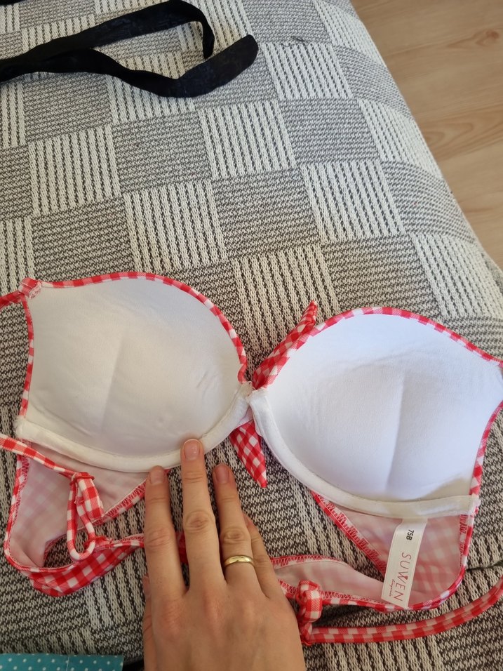 İpli Kırmızı Ekose Bikini Üstü Fiyonk Detaylı - Görsel 2