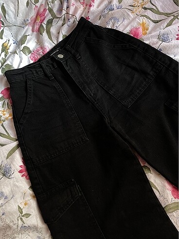 Siyah Wide Leg Cargo Pantolon