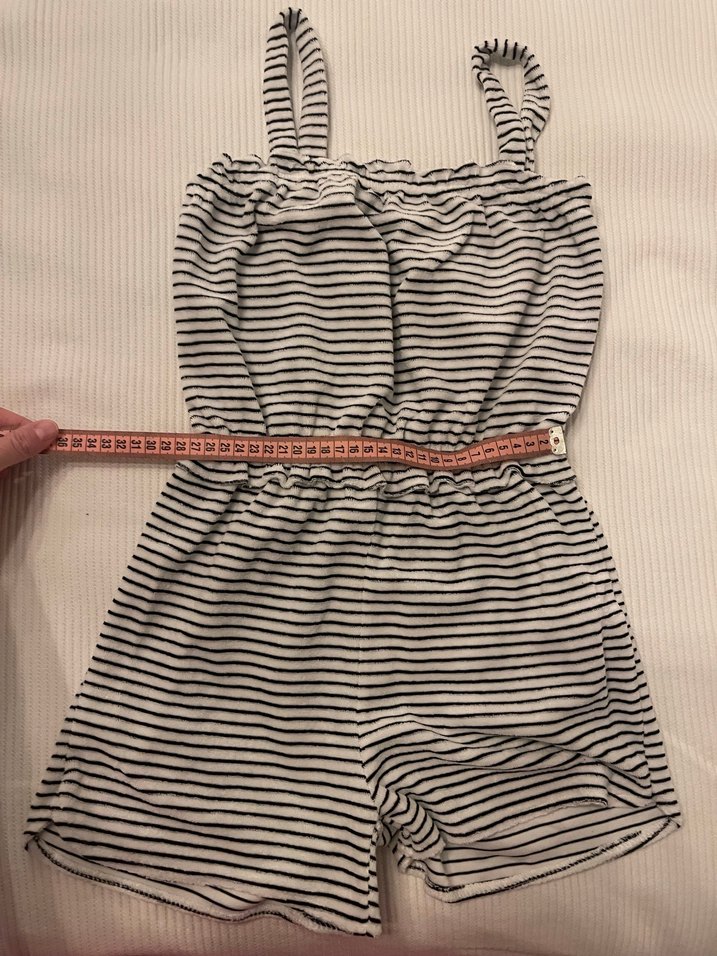 Siyah Beyaz Çizgili havlu Tulum - Görsel 2