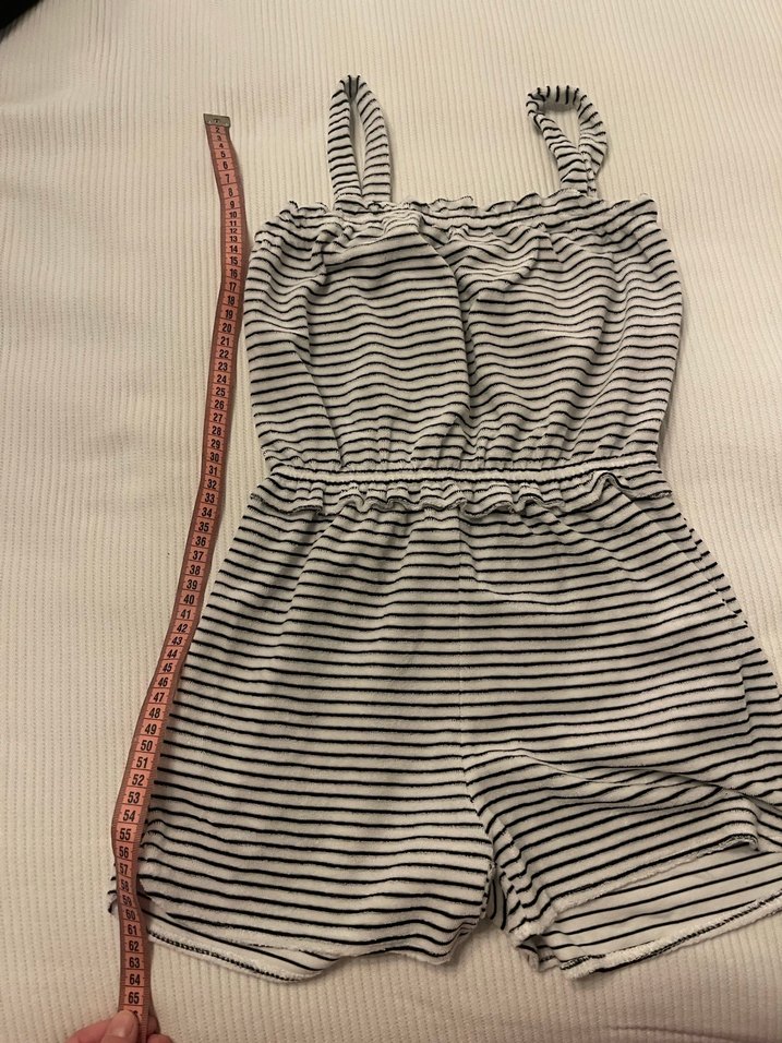 Siyah Beyaz Çizgili havlu Tulum - Görsel 3