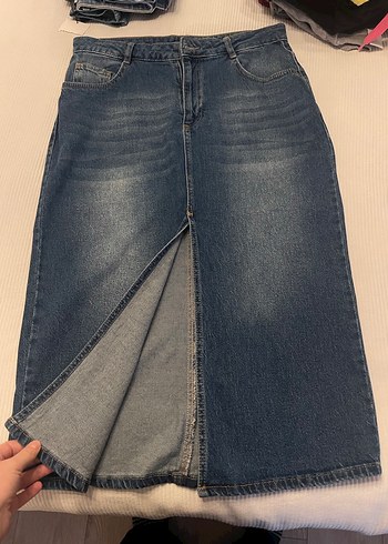40 Beden Lacivert Midi Denim Kadın Etek