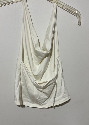 Beyaz Drapeli Askısız  Kadın Bluz - Görsel 2