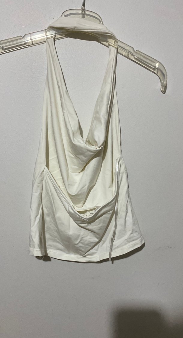 Beyaz Drapeli Askısız  Kadın Bluz - Görsel 2