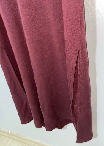 Bordo V Yaka Uzun Kadın Elbise - Görsel 5