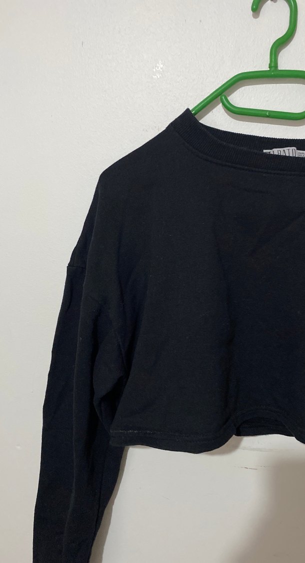 Siyah Kadın Crop Top, Uzun Kollu, Salaş Kesim - Görsel 2