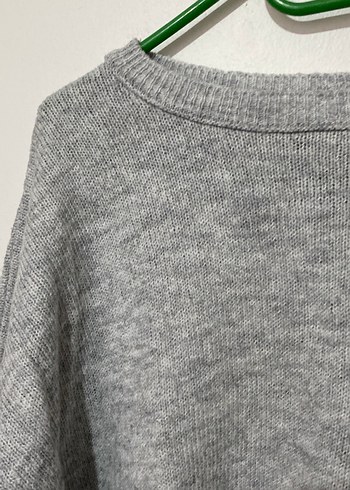 Gri Kadın Keten Örgü Kazak - Görsel 3