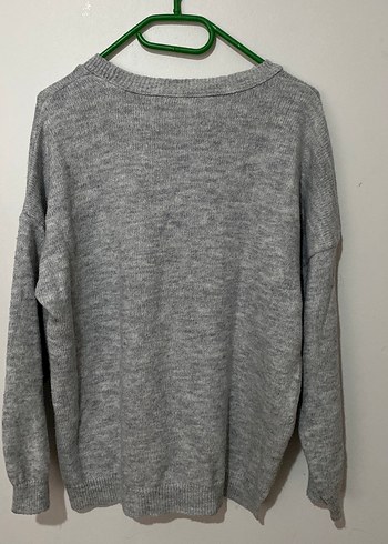 Gri Kadın Keten Örgü Kazak - Görsel 4