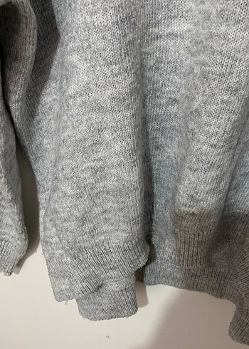 Gri Kadın Keten Örgü Kazak - Görsel 2