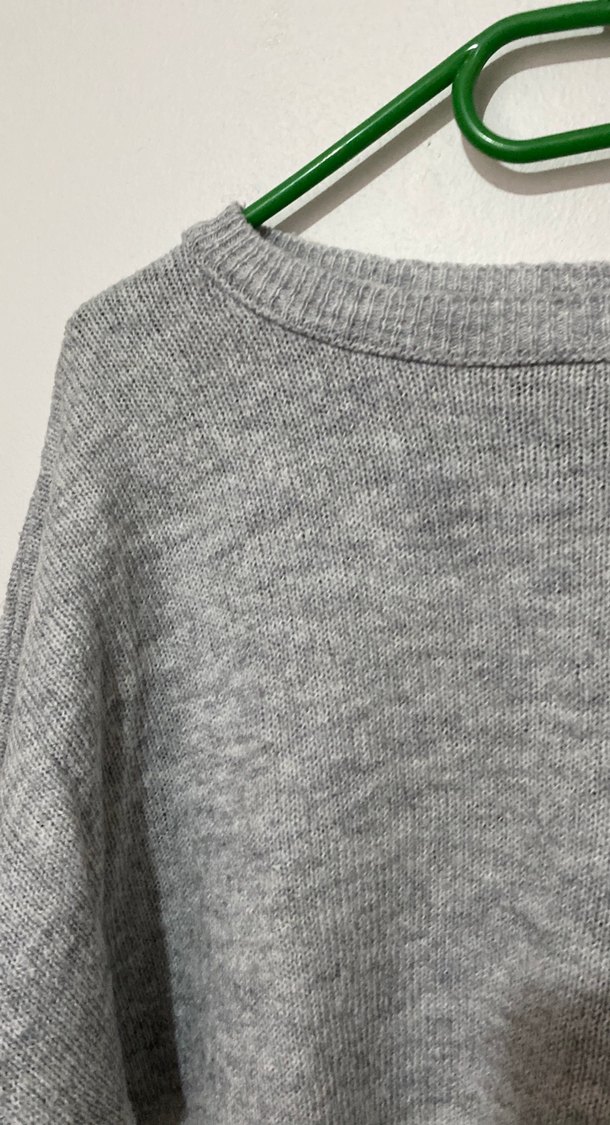 Gri Kadın Keten Örgü Kazak - Görsel 3