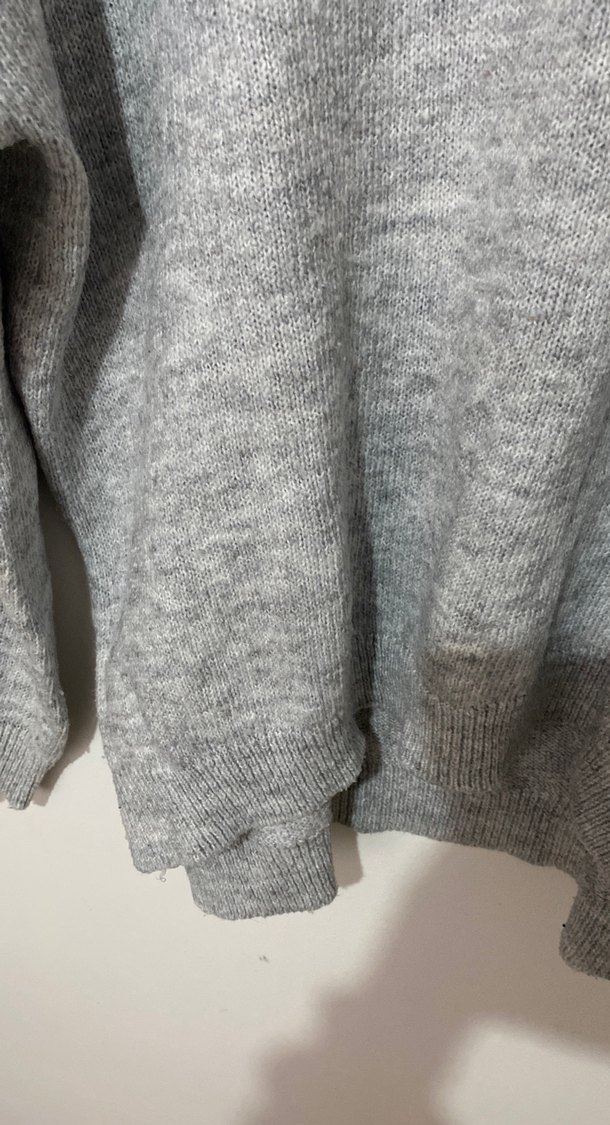 Gri Kadın Keten Örgü Kazak - Görsel 2