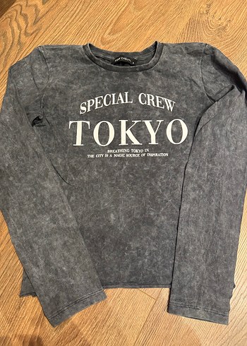 Tokyo Baskılı Gri Uzun Kollu Sweatshirt - Görsel 2