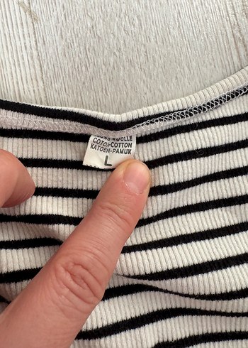 Uzun Kollu Çizgili Kadın Crop Top - Görsel 3