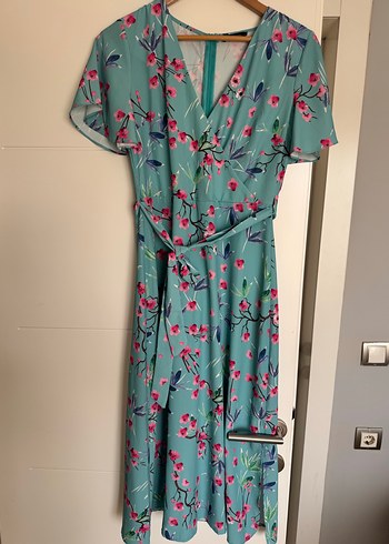 Turkuaz V Yaka Bohem Uzun Elbise - Görsel 2