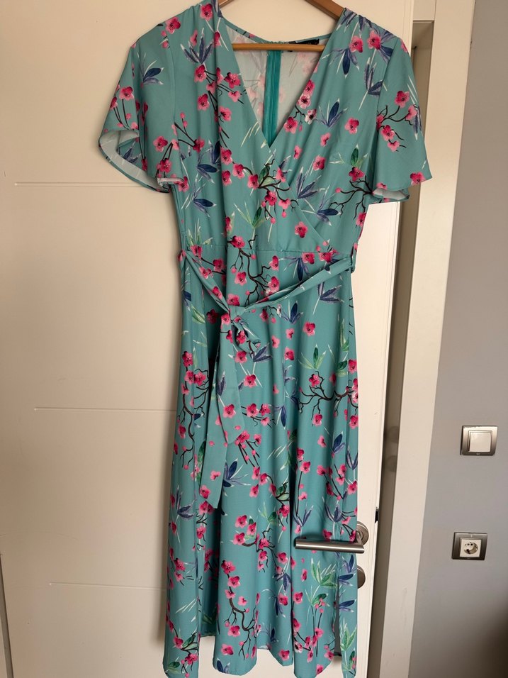 Turkuaz V Yaka Bohem Uzun Elbise - Görsel 2