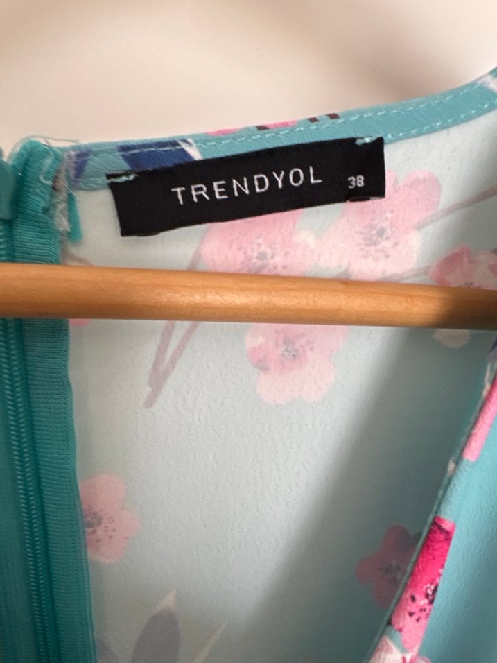 Turkuaz V Yaka Bohem Uzun Elbise - Görsel 5