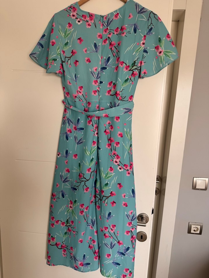 Turkuaz V Yaka Bohem Uzun Elbise - Görsel 4