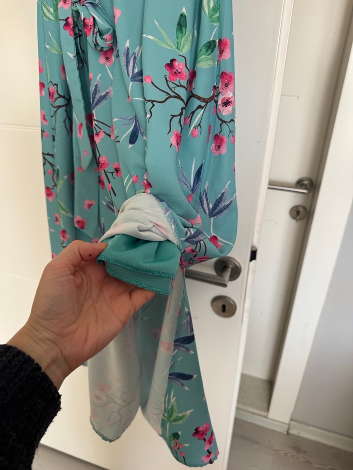 Turkuaz V Yaka Bohem Uzun Elbise - Görsel 3