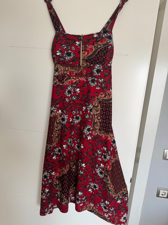 Bordo Desenli Bohem Uzun Elbise - Görsel 2