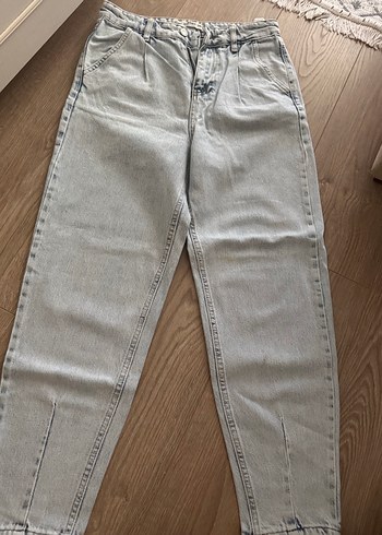 Bej Renkli Bol Kesim Midi Kot Pantolon mom jean