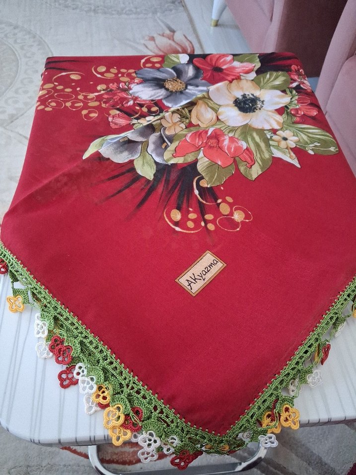 Dantelli Çok Renkli Kadın oyalı yazma - Görsel 3