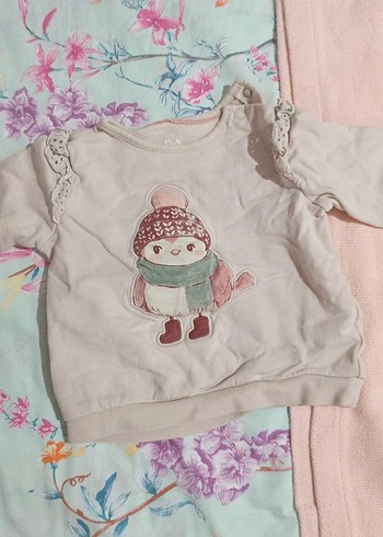 Nakışlı Gri Kız Çocuk Sweatshirt