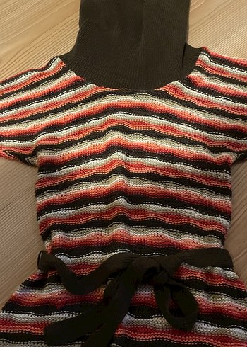 Çok Renkli Bohem Triko Mini Elbise - Görsel 3