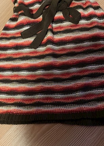 Çok Renkli Bohem Triko Mini Elbise - Görsel 2