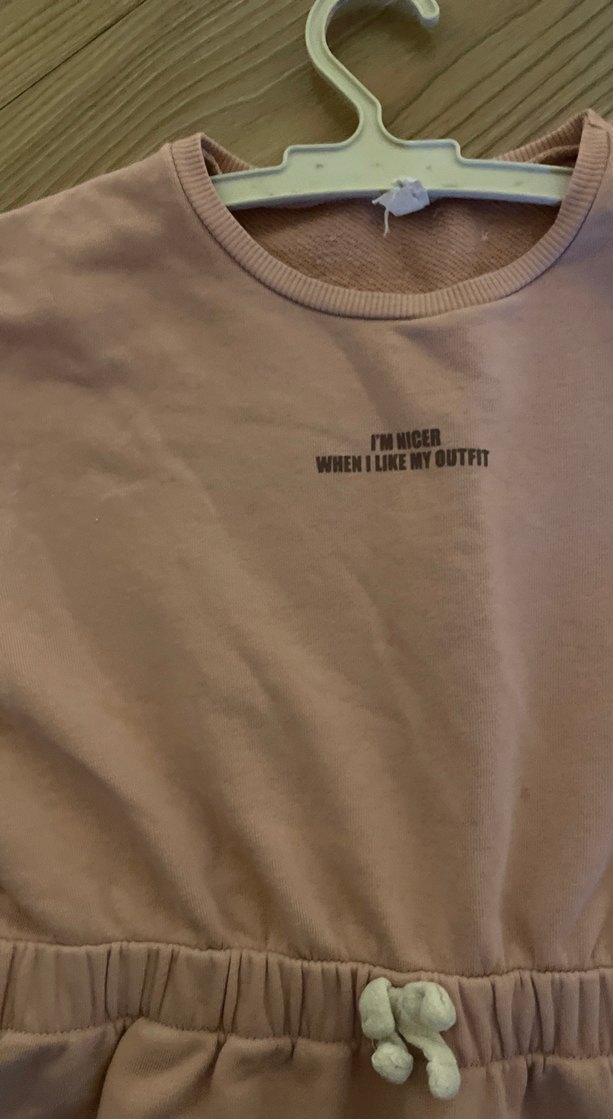 Pembe pamuklu Kumaşlı, beli  ayarlanabilir lastikli Kız Elbisesi - Görsel 2