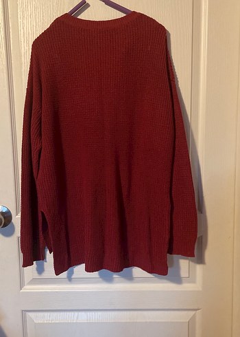 Bordo Kadın Uzun Kollu Örgü Yün Kazak - Görsel 3