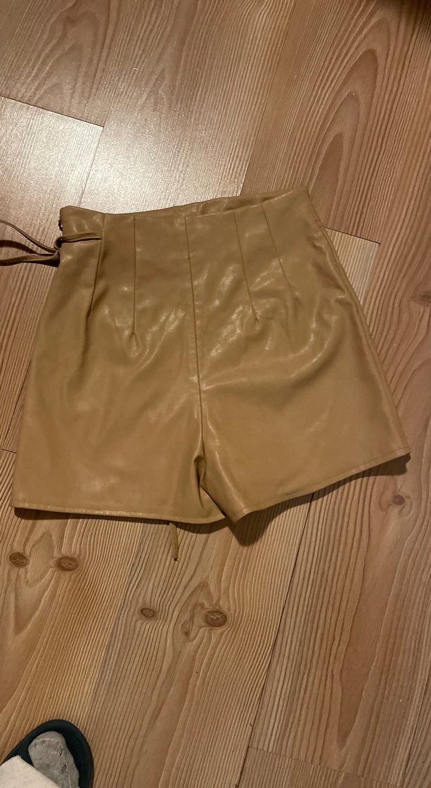 Hardal Deri Kuşaklı Mini şort Etek - Görsel 5