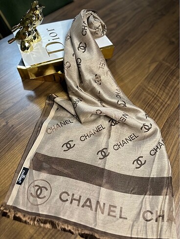 İthal chanel ipeksi jakar şal kahve rengi
