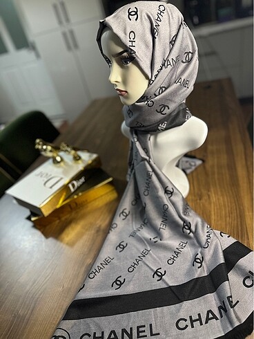 İthal chanel siyah gri kaşmir şal