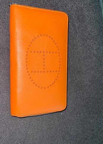 Hermes Gercek Deri Turuncu Deri Uzun Cuzdan