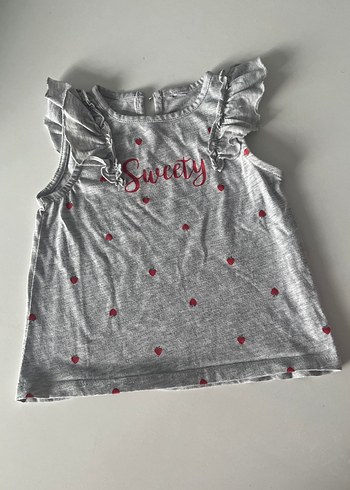 Kız Çocuk Fırfırlı Gri Kolsuz Tişört - Görsel 2